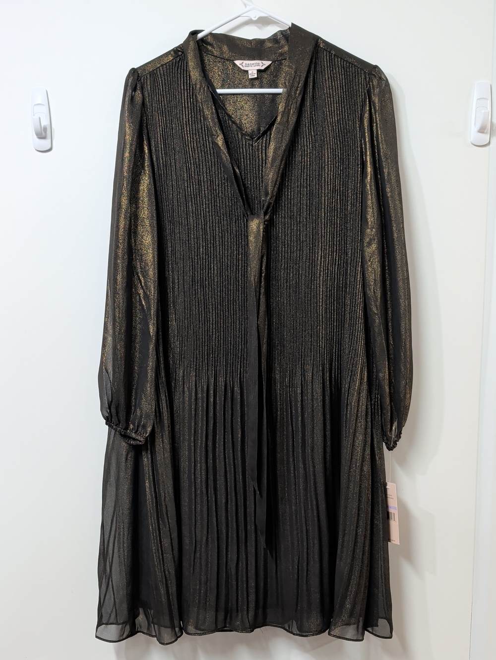 Nanette Lepore Gold Metallic Pleated Midi Dress Size 6